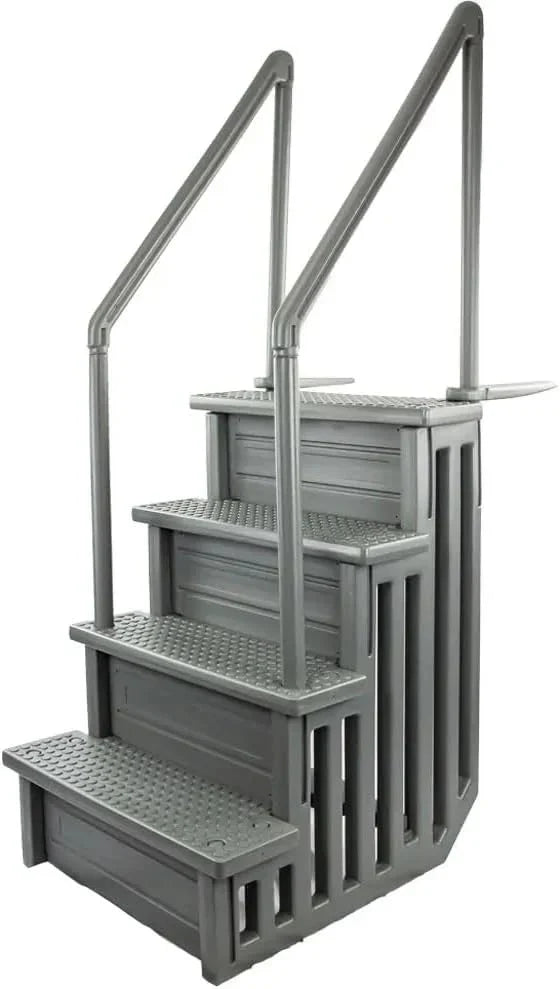 Non-Slip Entry Steps For Pools, Grey, For Above-Ground Pools, Can Be Installed On Terraces With A Height Of 122 To 137 Cm, Load Capacity Up To 136 Kg