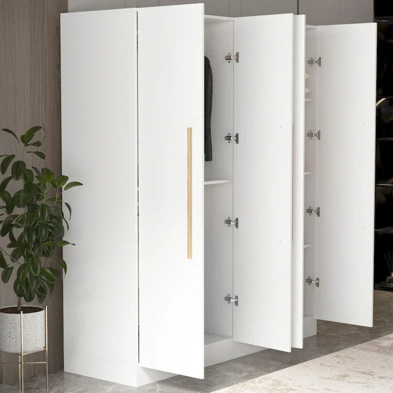 Modern Freestanding Solid Wood Wardrobe Closet With Storage Shelves