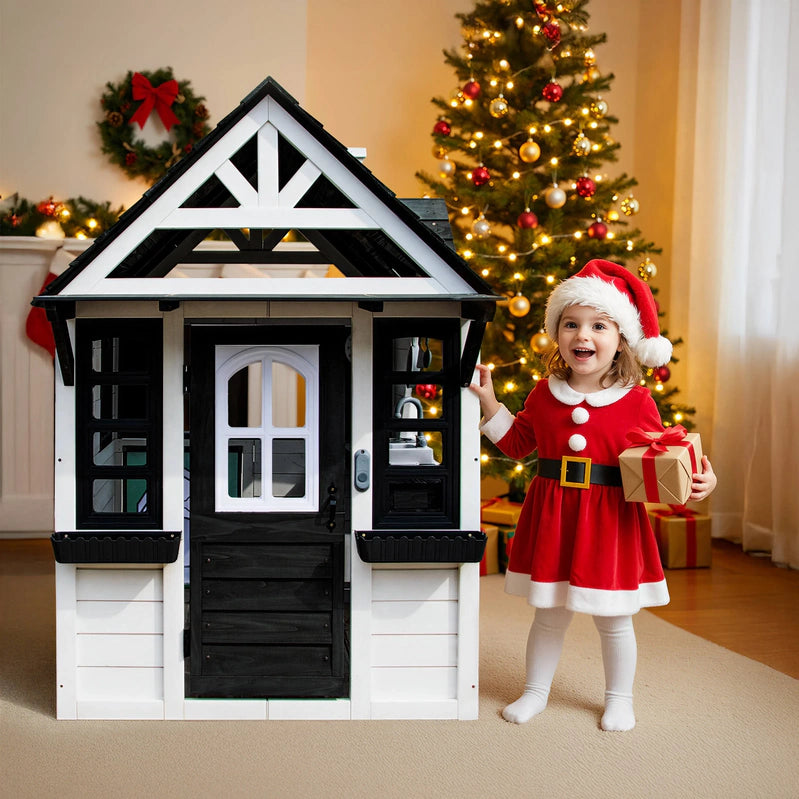 Coclub Outdoor Playhouse For Kids Ages 4-8, Wooden Play House With Doorbell, Phone, Kitchen Toys, Outdoor Kids Play Equipment, Casa Para Ni As