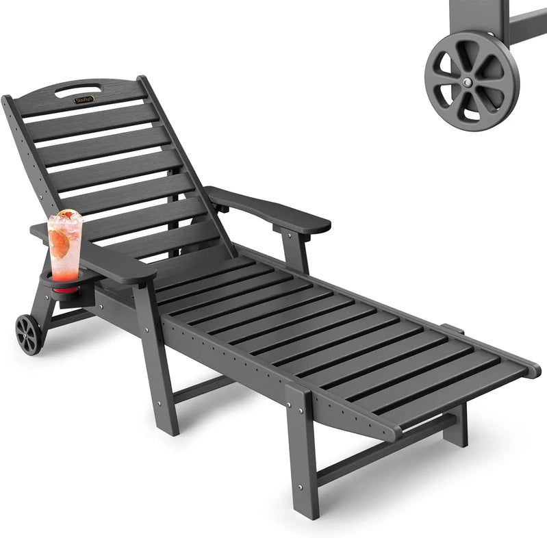 Lounge Chair Outdoor, Chaise Lounge, HDPE 6-Position Outdoor Chaise Lounge
