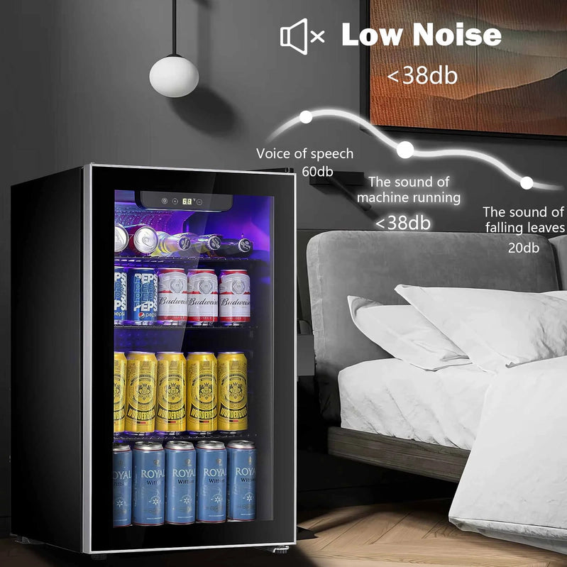 Auseo 126 Can Beverage Refrigerator And Cooler With Glass Door For Home/Office/Bar-Black