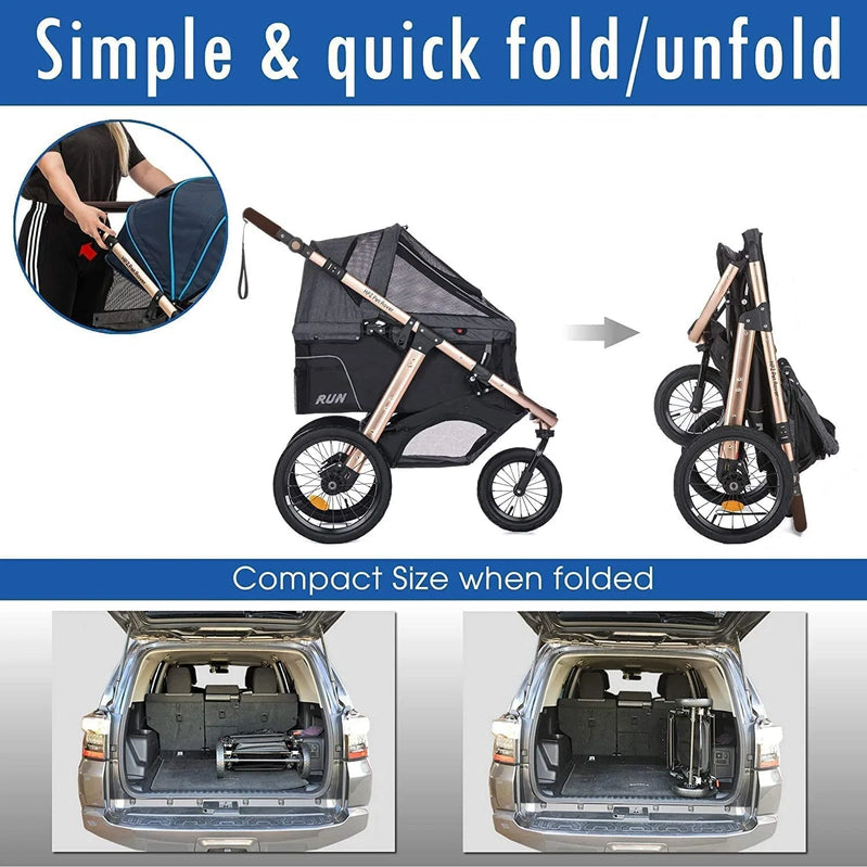 Jogging Sports Stroller With Comfort Rubber Wheels/Zipper-Less Entry/1-Hand Quick Fold/Aluminum Frame For Small/Medium Dogs, Cats And Pets, Green Camo