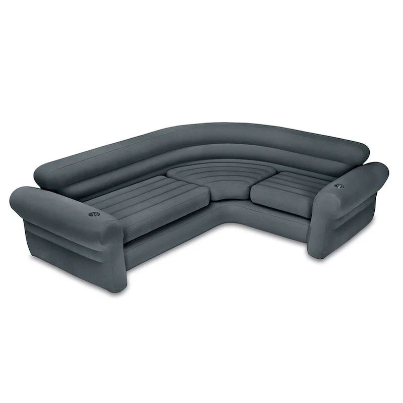 Intex Corner Sofa L-Shaped Inflatable Lounge Couch w/Cupholders, Gray, 2 Pack, 26