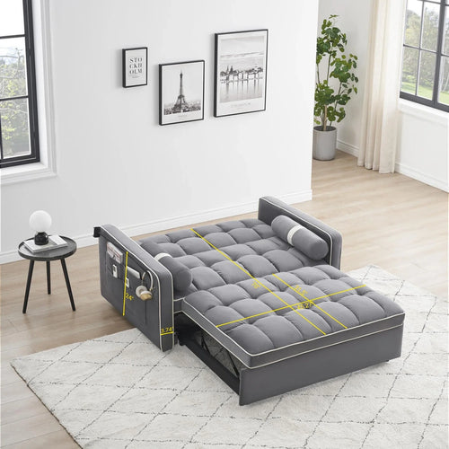 3-in-1 Sleeper Sofa Couch Bed For Living Room Apartment, Grey