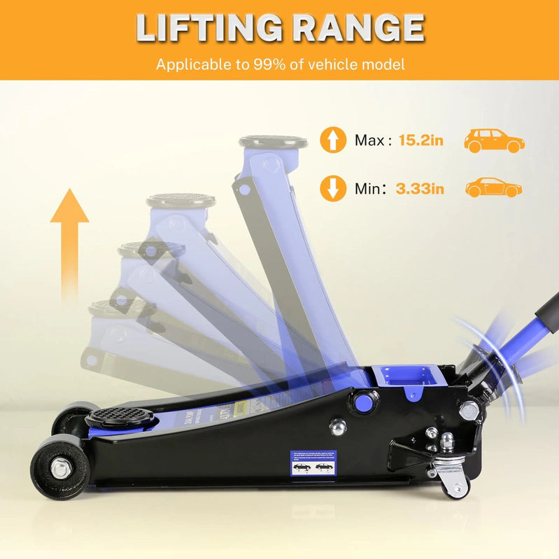 4-Ton Floor Jack, Low Profile Car Jack, Heavy-Duty Trolley Jack Car Lift With Dual Pump Pistons, Lifting Range 4 In.-21 In., 8000lbs