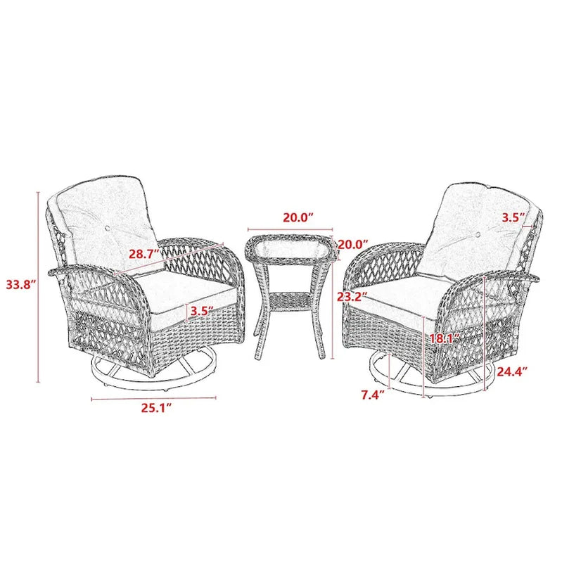 3 Pieces Outdoor Swivel Rocker Patio Chairs, 360 Degree Rocking Patio Conversation Set