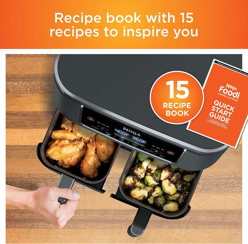 Ninja Foodi 10QT 6-in-1 DualZone Smart XL Air Fryer, 2 Independent 5QT Baskets, Smart Cook Thermometer, Match Cook, Smart Finish, Air Fry, DZ550