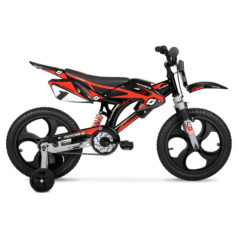 Hyper Bicycles 16 In. Kids Motobike With Mag Wheels, Including Training Wheels, Black/Red