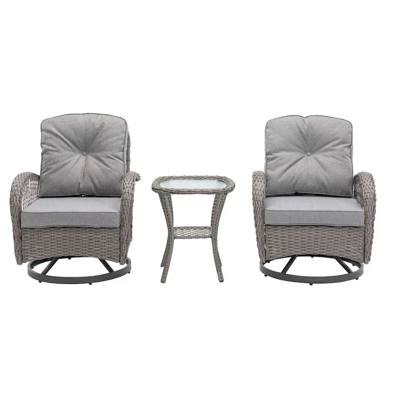 3 Pieces Outdoor Swivel Rocker Patio Chairs, 360 Degree Rocking Patio Conversation Set