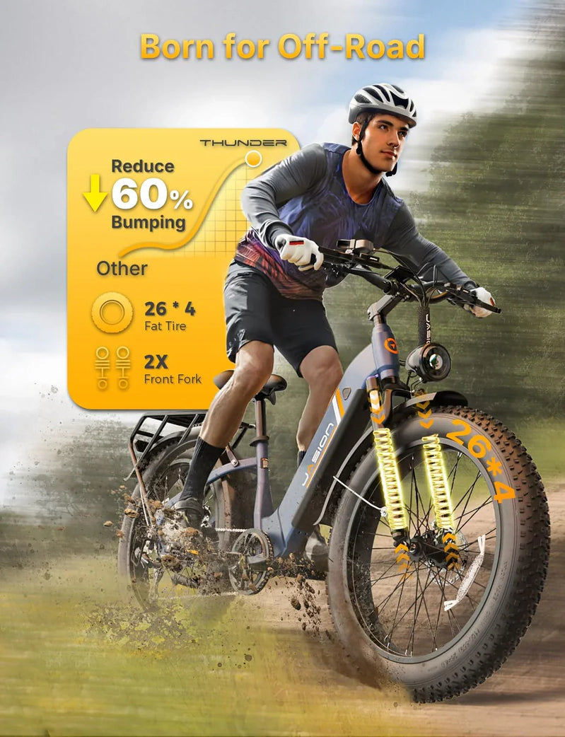 Thunder Electric Bike 1500W 30 Plus MPH 80Miles Range Fat Tire Hydraulic Disc Brakes