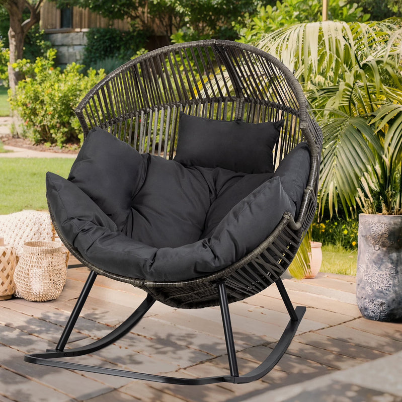 Walsunny Egg Chairs Outdoor Patio Wicker Oversized Egg Shell Lounger Lawn Chair With Cushion For Indoor Outside Porch Balcony Backyard