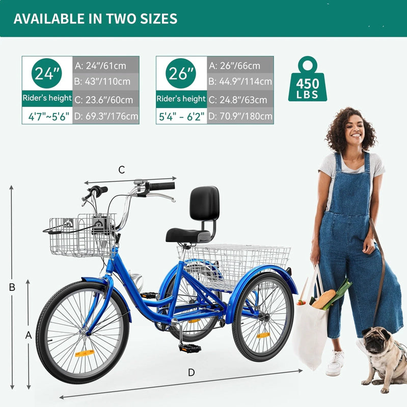 26 Adult Tricycle 3 Wheel Bikes 7 Speed Trike Bike
