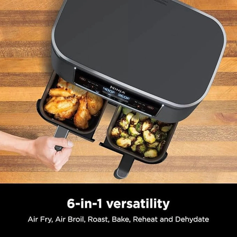 Ninja DZ201 Foodi 8 Quart 6-in-1 DualZone 2-Basket Air Fryer With 2 Independent Frying Baskets, Match Cook And Smart Finish To Roast, Broil