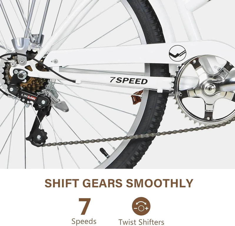 Weize Beach Cruiser Bike 26 In. Commuter Bicycle For Adult Men And Women 7-Speed/High-Carbon
