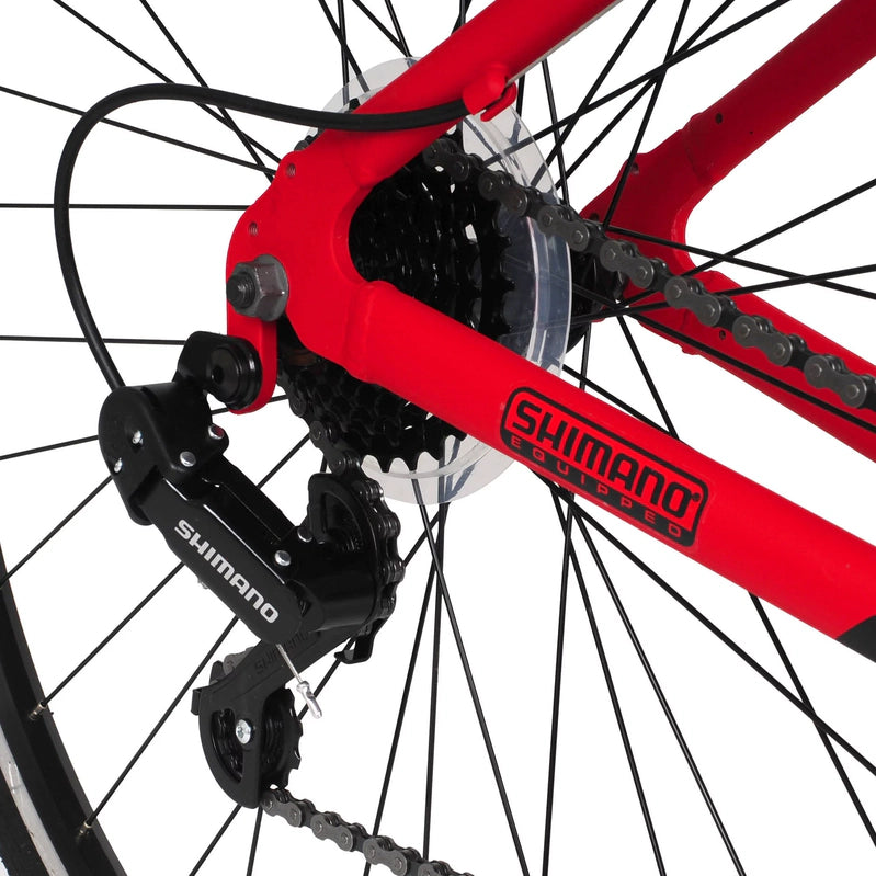 Hyper Bicycle 700c Men's Spin Fit Hybrid Bike, Black And Red