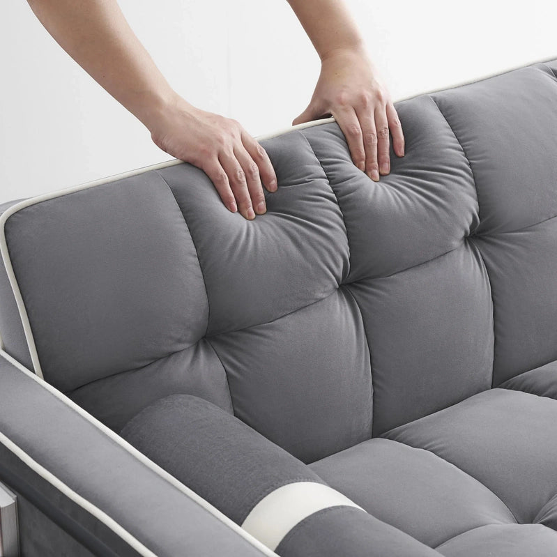 3-in-1 Sleeper Sofa Couch Bed, Small Tufted Velvet Convertible Loveseat Futon Sofa w/Pullout Bed, Adjustable Backrest, Cylinder Pillows